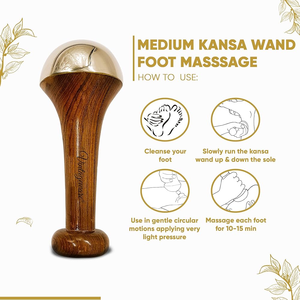 Kansa Wand Ayurveda Foot Massager - Pakistani Skincare Tool - Kansa Wand For Feet & Face Relazation, Wellness & Detox